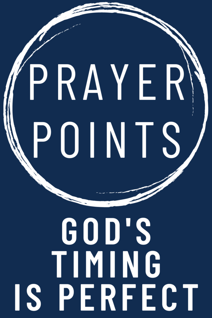image reads "prayer points: God's timing is perfect".